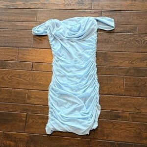 Elegant Blue Draped Women's Dress